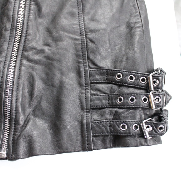 The Kooples Sport Black Leather Asymmetrical Zipper Mini Skirt Size 1 / Small - Picture 5 of 7